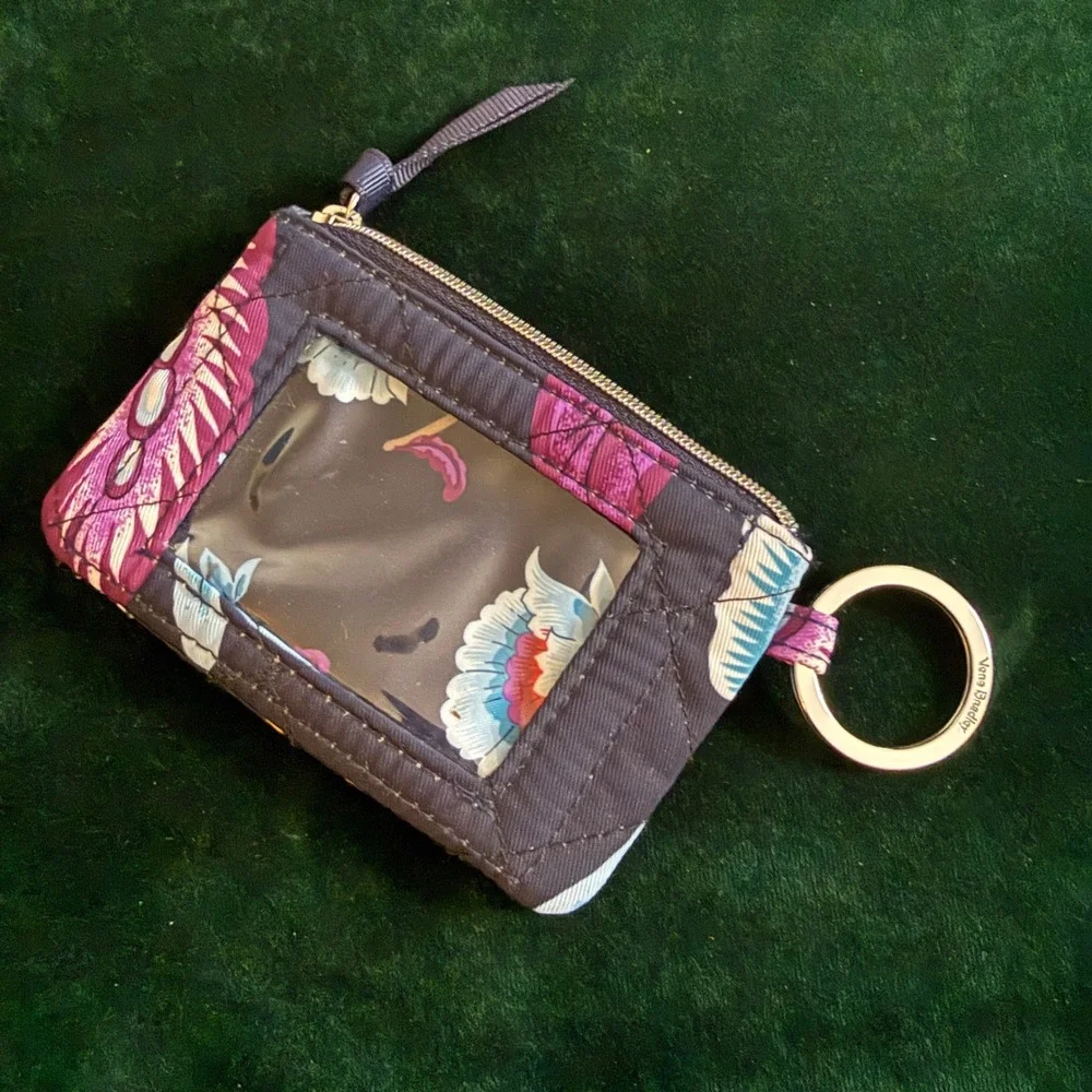 Vera Bradley Zip ID Case Floral Quilted Wallet Keychain 102661‎ VBG20